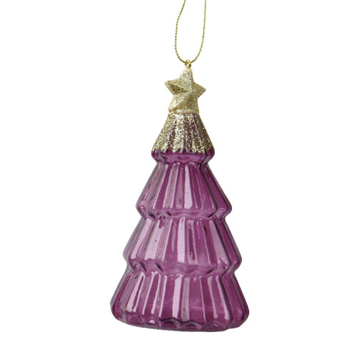 Pendaglio a forma di albero viola con glitter per albero decorazione natalizia da 13 cm