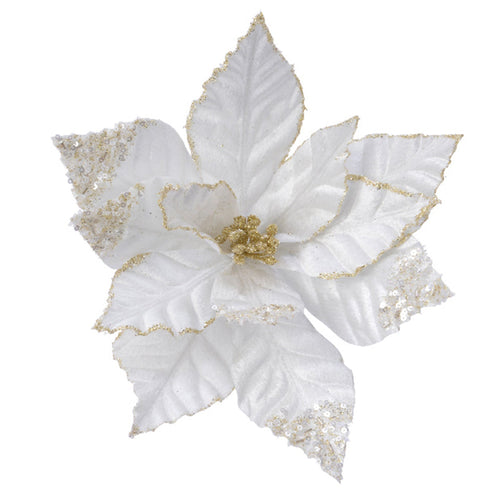 Ramo decorativo Fiore color Oro e Bianco in poliestere da 27 cm per composizioni floreali