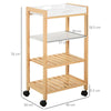 Carrello da Cucina a 4 Livelli in MDF e Legno di Pino con 4 Ruote Girevoli, 40x30x76 cm, Bianco e Marrone WE9801-131WE9
