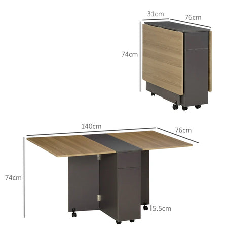 Tavolo Pieghevole da Pranzo in Truciolato con 2 Cassetti, 1 Armadietto, max. 6 Persone, 140x76x76 cm TW9835-605TW9