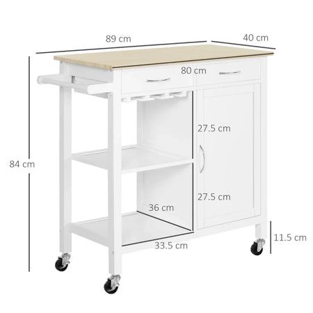 Carrello da Cucina Classico con Cassetti e Ruote in Legno Salvaspazio 89x40x84cm TR4801-069TR4