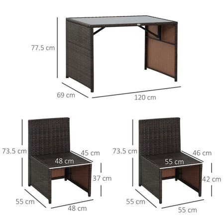 Set Mobili da Giardino in Rattan 5pz Tavolo Pranzo 4 Sedie con Cuscini  861-012