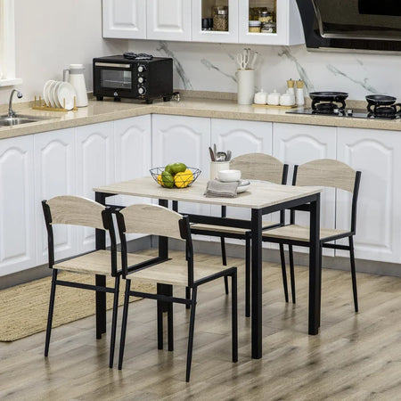 Set da Pranzo con Tavolo Rettangolare e 4 Sedie in Acciaio e MDF, Nero e Rovere GT5835-087V00BKGT5