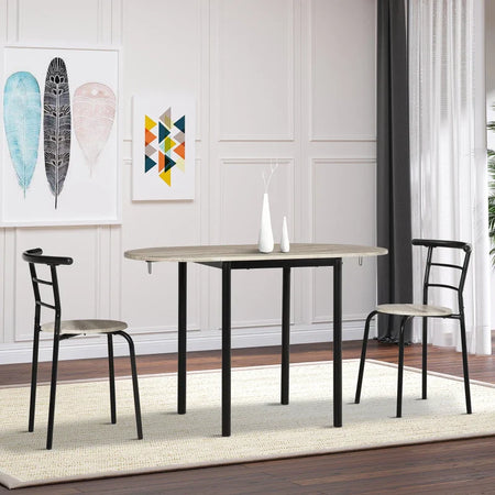 Set da Pranzo 3 Pezzi con 2 Sedie e 1 Tavolo da Pranzo Ovale in MDF e Acciaio per Spazi Limitati UH7835-644UH7
