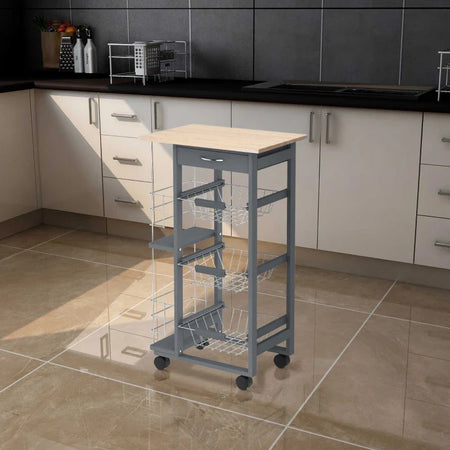 Carrello da Cucina con Cassetti Estraibili e 2 Portabottiglie, in Legno di Pino e Metallo, 47x37x83 cm YY9801-130YY9