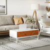 Tavolino caffè 100x50x40 Bianco e Marrone ST4839-251ST4 , soggiorno salotto basso nero bianco marrone grgio design moderno sala moderno alto divano camera legno vetro rotondo