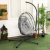 Poltrona Sospesa in Rattan PE con Cuscino, Seduta Pieghevole e Struttura in Acciaio, Grigio 867-157V00CG