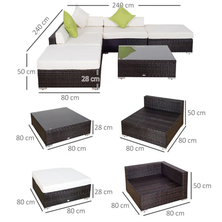 Mobili da Giardino in Rattan PE con Divano Angolare e Pouf con Cuscini telaio Set da 18 Pezzi, Marrone  100110-027BN