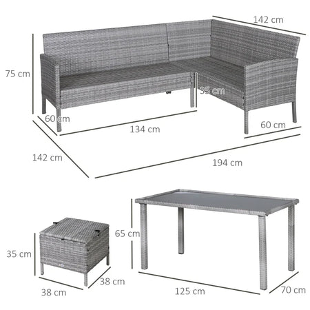 Set 5 Pezzi Salotto da Esterno con 2 Divani 1 Tavolino 2 Sgabelli, Mobili da Giardino in Rattan Grigio 860-093CW