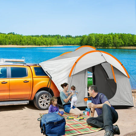 Tenda per Auto Impermeabile a 3 Porte in Poliestere, PE e Fibra di Vetro, 239x210x210 cm, Grigio e Arancione EG5A20-343V00OGEG5