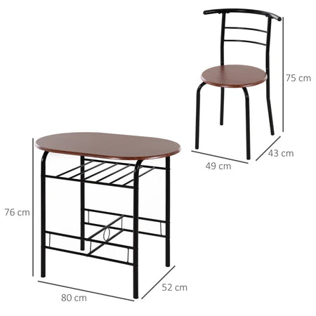 Set Tavolo Moderno con 2 Sedie per Sala da Pranzo, Set 3 Pezzi Mobili Salvaspazio da Cucina, Balcone, Ristorante o Bar, Marrone e Nero WQ2835-134WQ2