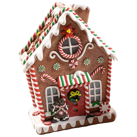 Casa di Marzapane in argilla morbida, edificio illuminato con Luci e LED, h 25 cm