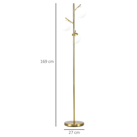 Lampada da Terra Moderna Oro e Metallo con 3 Punti Luce E27, Design Sferico in Vetro, Altezza 169cm - DecHome
