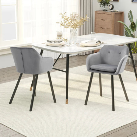 Set di 2 Sedie per Sala da Pranzo con Braccioli Imbottite e in Velluto, 54x56x74cm, Grigio HY7835-140GYHY7