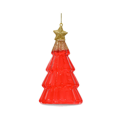Pendaglio a forma di albero rosso con glitter per albero decorazione natalizia da 13 cm