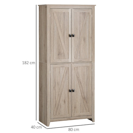 credenza alta Mobile Cucina a 4 Ante con Mensole Regolabili e Base Rialzata in Legno 80x40x182cm sala da pranzo soggiorno salotto F838-212NDA