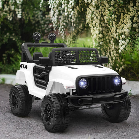 Macchina Elettrica per Bambini Jeep Fuoristrada con Telecomando e 2 Velocità, 100x65x72 cm, Bianco RF6370-142V91WTRF6