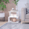 Tavolino Caffè 2 Ripiani Aperti Legno 40x41x43 Bianco HY6833-619WTHY6 ,  soggiorno salotto basso nero bianco marrone grgio design moderno sala moderno alto divano camera legno vetro rotondo