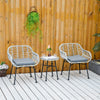 Set Mobili da Giardino in Rattan PE con 2 Sedie e Tavolino con Ripiano in Vetro, Grigio 863-085
