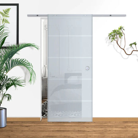 Porta Scorrevole Interna in Vetro Smerigliato e Satinato con Binario B3 in Alluminio per Bagno Cucina Studio Vetro 205x 90x 0,8cm WJ8B70-005WJ8