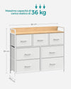 Cassettiera Camera da Letto SONGMICS 7 Cassetti Tessuto Metallo Bianco e Beige 98x85x28.5cm