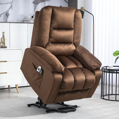 Poltrona Relax Alzapersona Reclinabile, Massaggiante e Riscaldata in Velluto, Marrone WS9713-160V90DRWS9