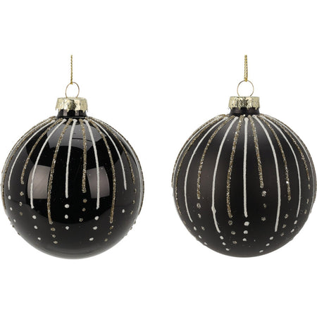 Palline per albero di Natale decorato, in Vetro, Glitterate con Righe, da Ø 80 mm, 12 pezzi