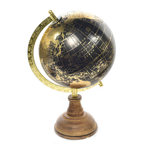 Mappamondo per interno con struttura in ottone chiaro, base in legno