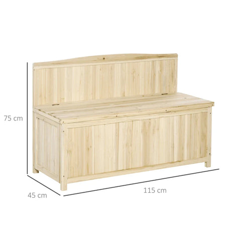 Panca Contenitore da Esterno in Legno di Abete Naturale con Schienale per Giardino e Terrazza, 115x45x75cm  84B-460