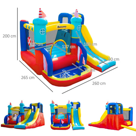Castello Gonfiabile 4 in 1 Bimbi 3-8 Anni, Scivolo e Piscina, 265x260x200cm GB9342-054V90GB9