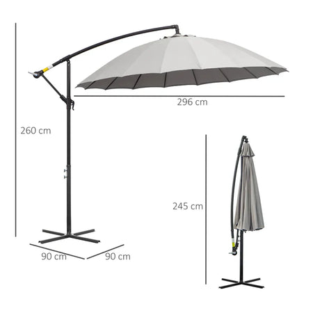 Ombrellone Decentrato da Giardino 3x2.6 m a 18 Stecche con Base a Croce, Grigio 84D-118GY