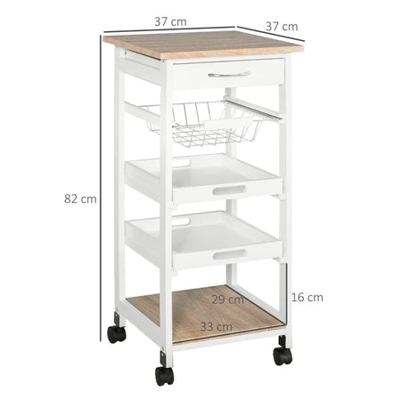 Carrello da Cucina Salvaspazio in Legno Bianco con 4 Ruote 37x37x82cm UH3801-152WTUH3