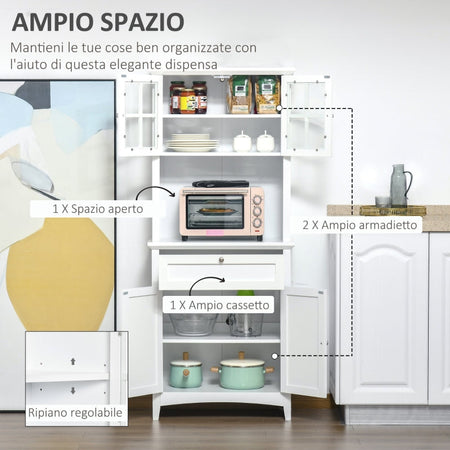 credenza alta cucina Mobile Dispensa Alto con 2 Armadietti, Ripiani Regolabili e Piano d'Appoggio, in MDF, 70x40x164 cm, Bianco , mobile multiuso ingresso camera bagno F835-343A