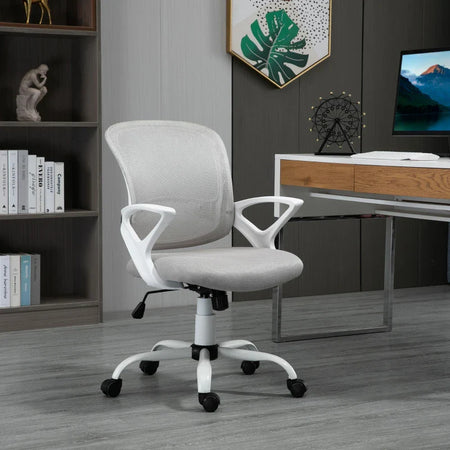 Sedia da Ufficio Basculante in Tessuto a Rete Grigio, Sedia da Scrivania Ergonomica e Girevole con Altezza Regolabile JH9921-528GYJH9