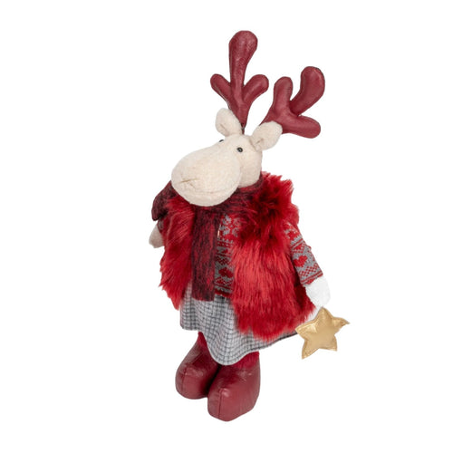 Peluche renna natalizia con abito rosso , decorazione natalizia da 52 cm