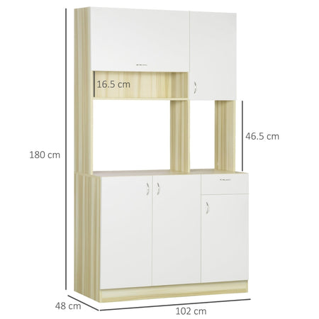 credenza alta cucina Mobile Buffet a 4 Porte con 3 Armadietti, Cassetto e Piano d'Appoggio in legno, 102x48x180 cm F835-606A