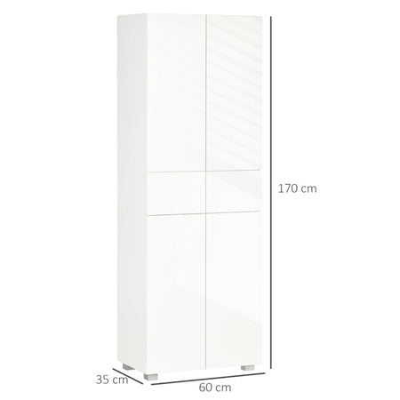credenza alta Dispensa Cucina con 4 Ante, 3 Ripiani Regolabili e Mensole a 5 Livelli in MDF e legno, 60x35x170 cm, Bianco , anche ingresso soggiorno bagno F835-612A