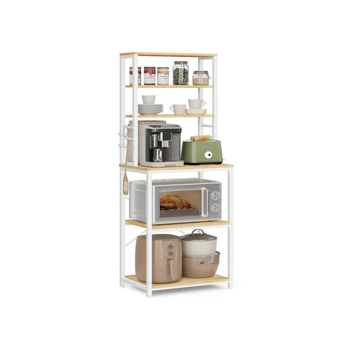 Scaffale Cucina Industriale VASAGLE con 6 Ripiani, Ganci, Acciaio e Truciolato, 80x40x167 cm, Rovere e Bianco