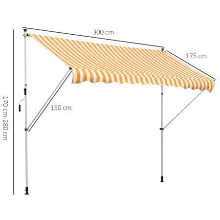Tenda da Sole a Bracci 3x1.5m con Manovella e Struttura Telescopica, Giallo e Bianco QS1840-183YLQS1