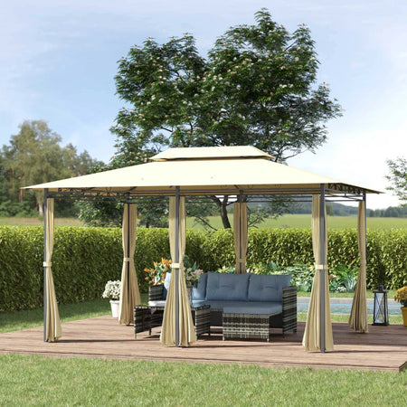 Gazebo da Giardino 3x4 m con Tende e Tetto a 2 Livelli Bianco Crema 01-0154
