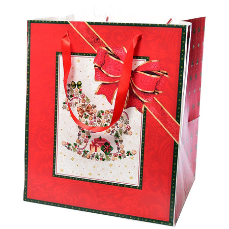 Sacchetto per confezioni regalo natalizie decorato con alberi e cavalli da 31 cm