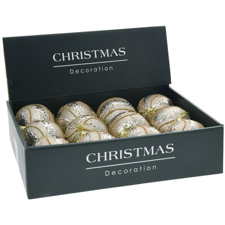 Palline per albero di Natale decorato, in Foam, color Champagne, Glitterate, da Ø 8 cm, 12 pezzi