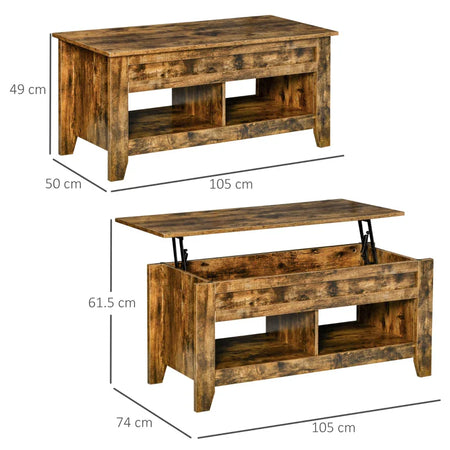 Tavolino da Salotto con Contenitore e Piano che si alza , in Legno 105x50x50 Marrone Rustico TF9839-135CFTF9 , soggiorno basso nero bianco grgio design moderno sala moderno alto divano camera legno vetro rotondo