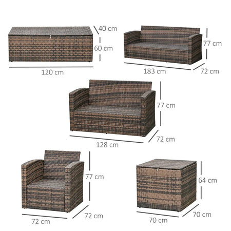 Set Mobili da Giardino 6 Pezzi in Rattan con Divani, Poltrone e Tavoli Contenitore, Marrone 860-120