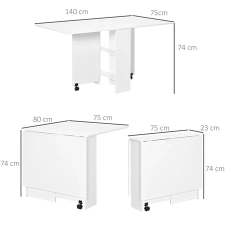Tavolo Pieghevole con 2 Ripiani iInferiori in Legno, Tavolo Richiudibile con Ruote per 6 Persone, Bianco WQ702-0621WQ7