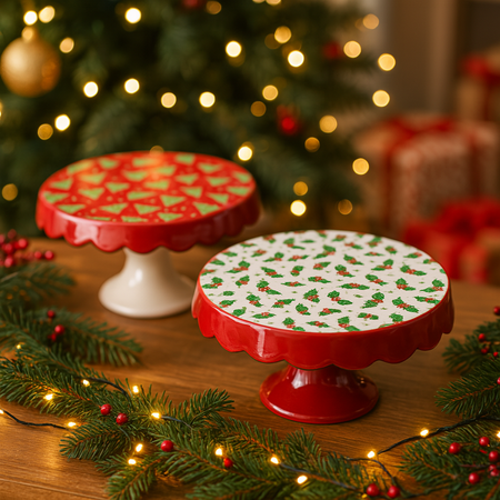 Alzata su piede in ceramica per decorazioni natalizie Ø 26 cm