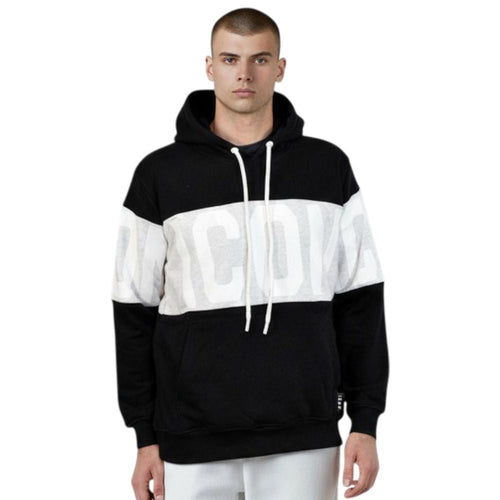 ICON felpa nera cappuccio logo stripe ICUF2W6F010