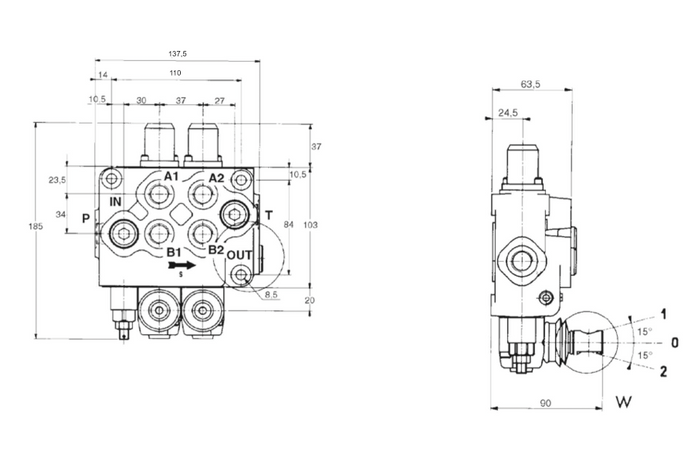 Distributore Walvoil SD5 a 2 leve doppio effetto 40L