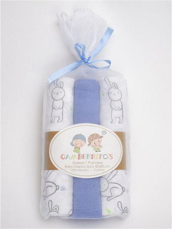 Set da 3 Mussole Azzurro 80X80 in cotone 100%