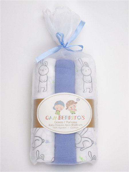 Set da 3 Mussole Azzurro 80X80 in cotone 100%